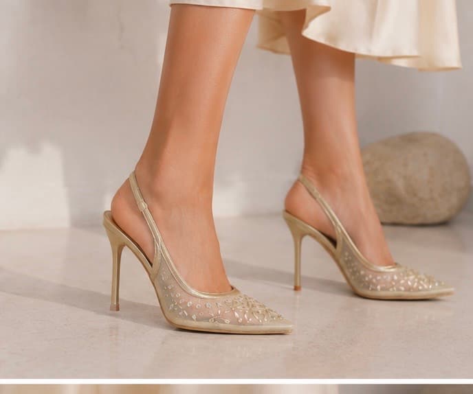 Slingback γόβα χρυσή με στρας 