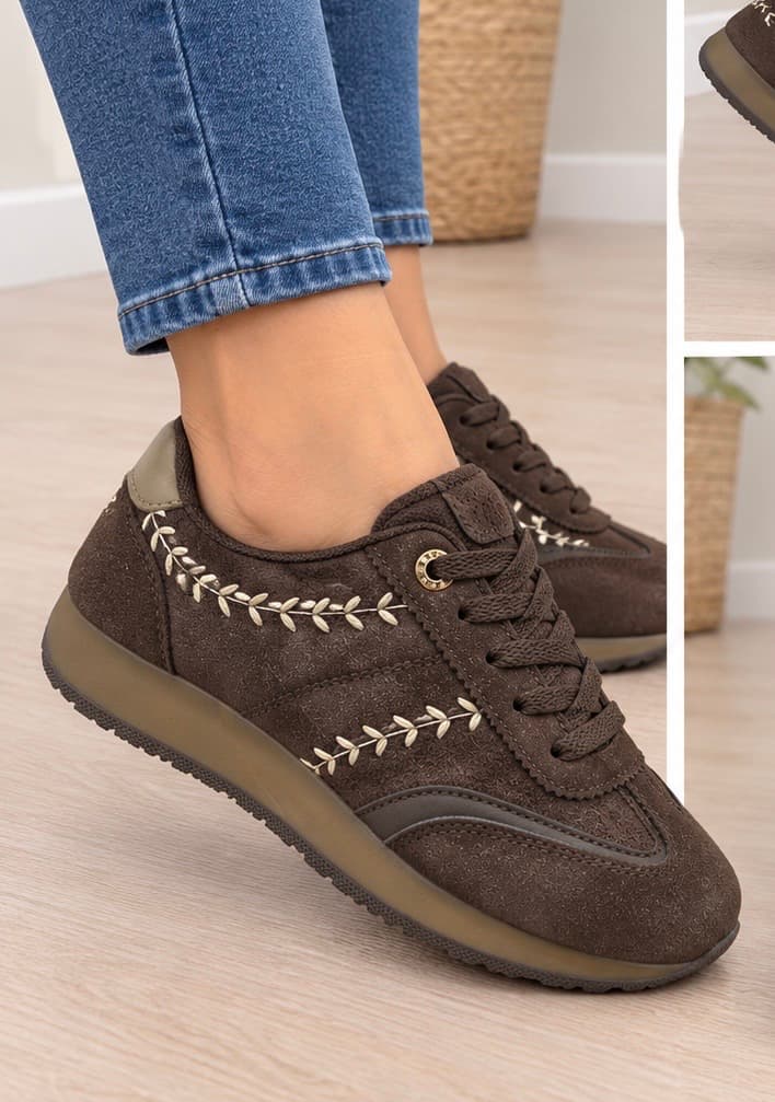 Καφε sneakers  με διακοσμητικές ραφές 