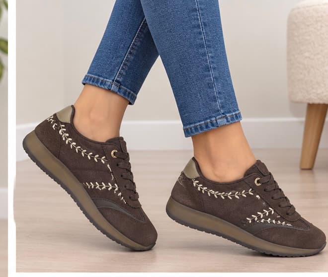 Καφε sneakers  με διακοσμητικές ραφές 
