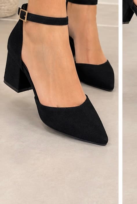 Μαύρη suede γόβα με χοντρό τακούνι 