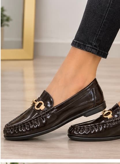 Loafers καφε με χρυσή αγκράφα 
