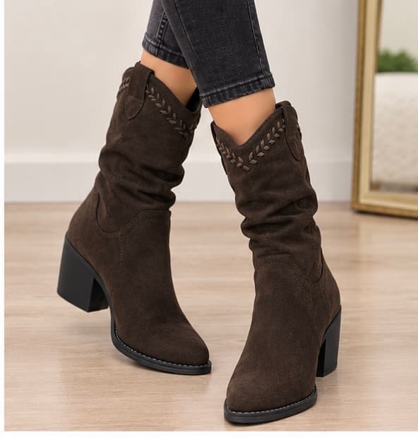 Καφε suede cowboy μποτάκια 