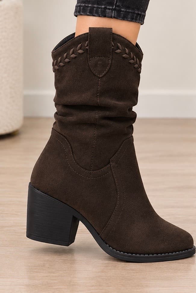 Καφε suede cowboy μποτάκια 