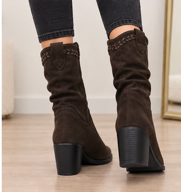Καφε suede cowboy μποτάκια 