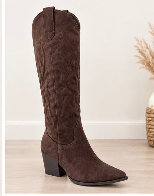 Καφε suede cowboy μποτα