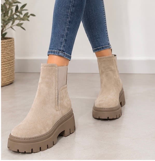 Μποτάκια suede khaki χρώμα 
